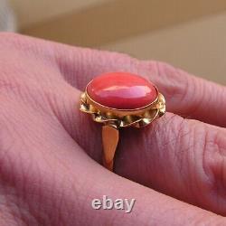 TAILORED ANTIQUE PHONECIAN Silver 925 FINEST BIG SLEEPING BEAUTY CORAL RING Sz. 7