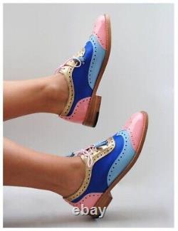Tailor Made New Women's Multicolor Leather Oxford Lace up Wingtip Brogue Shoes