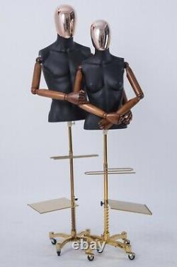 Tailor's Dummy Fabric Covered Torso Wood Arm Finger Movable Holzstand Three-Leg