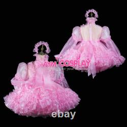 Transparent pink Organza Sissy maid mini dress CD/TV Tailor-made