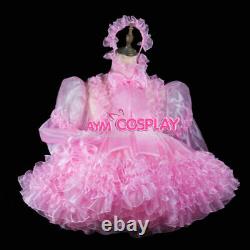 Transparent pink Organza Sissy maid mini dress CD/TV Tailor-made
