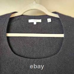 Vince Women Black Cashmere Square Deep Neck Cable Knit Soft Sweater Size M