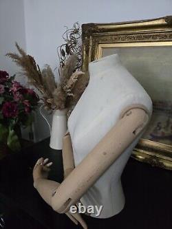 Vintage Female Tailor Mannequin Bust Articulated Wooden Arms/hands TOAST Display