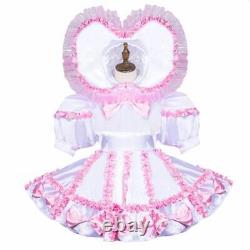 White Satin Sissy Maid Girl Sweet Heart Lockable Dress cosplay costume Tailored