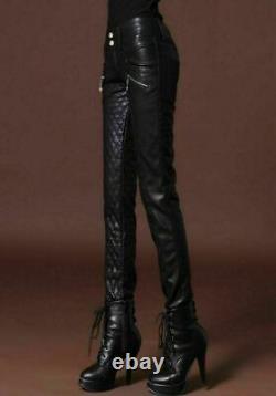 Women Genuine Leather 100% Leather Pant Slim Fit Black Quilted Skinny Trousers