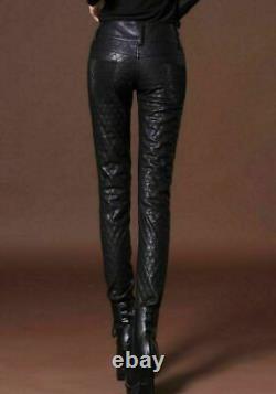 Women Genuine Leather 100% Leather Pant Slim Fit Black Quilted Skinny Trousers