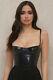 Women Genuine Leather Slim Fit Bodysuit With Demi Cup Bust & Back Zipped Details