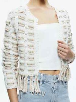 Alice & Olivia XL Tawana Ruban Cardigan ouvert Multi blanc doux Nouveau avec étiquettes prix de détail suggéré de 660$.