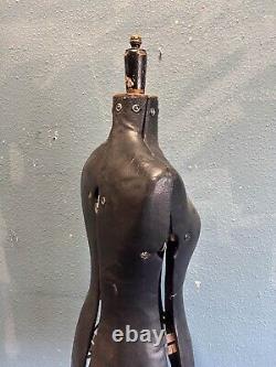 Ancien Mannequin de Tailleur Français Vintage Réglable sur Base Trépied en Bois