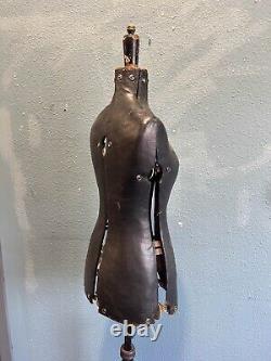 Ancien Mannequin de Tailleur Français Vintage Réglable sur Base Trépied en Bois