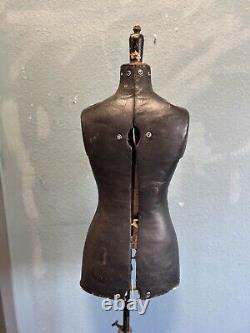 Ancien Mannequin de Tailleur Français Vintage Réglable sur Base Trépied en Bois