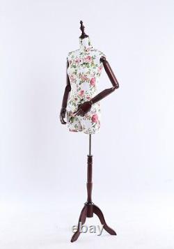 B4O Mannequin de Couture Féminin avec Bras en Bois, Mains Ajustables, Torse Recouvert de Tissu