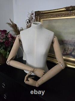 Buste de mannequin de couturière féminine vintage avec bras/mains articulés en bois pour affichage de TOAST