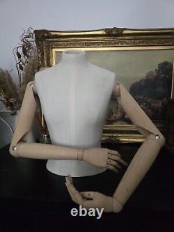 Buste de mannequin de couturière féminine vintage avec bras/mains articulés en bois pour affichage de TOAST