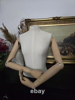 Buste de mannequin de couturière féminine vintage avec bras/mains articulés en bois pour affichage de TOAST