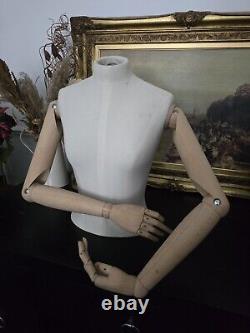 Buste de mannequin de couturière féminine vintage avec bras/mains articulés en bois pour affichage de TOAST