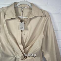 Chemise à col twistée pour femme, beige, taille petite UK 10, élégante et adaptée au bureau