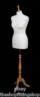 Deluxe Taille 10 Femmes Dressmakers Mannequin Dummy Tailor Cream Buste Beech Stand