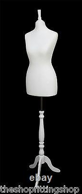 Deluxe Taille 8 Dressmakers Femme Mannequin Tailors Crème Buste Blanc Stand