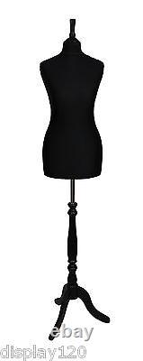Deluxe Taille 8 Femmes Dressmakers Mannequin Dummy Tailors Noir Buste Noir Stand