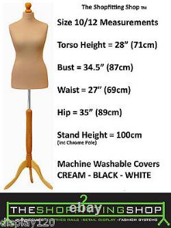 Femme Tailors Dummy Dressmaking Mannequin Taille 10-12 Blanc Crème Buste Noir