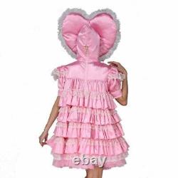 Fille Domestique Bébé Sissy Robe en satin rose verrouillable costume de cosplay Sur Mesure