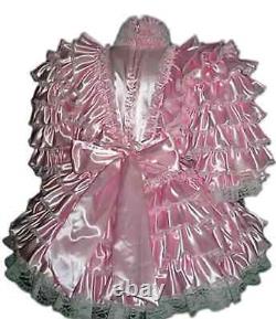 Fille de chambre Sissy Robe plissée en satin rose verrouillable Costumes de cosplay sur mesure