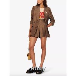 Jupe-culotte plissée à taille haute en jacquard brun Sandro Gael pour femmes, taille 36 US 2-4