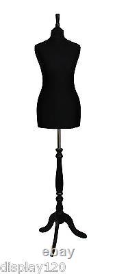 Mannequin de couturière de taille 14 de luxe en noir avec buste noir et support noir