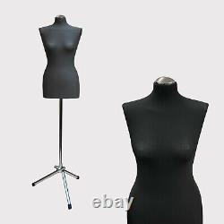 Mannequin de couturière féminin noir avec support chromé