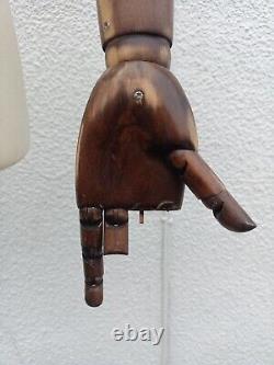 Mannequin masculin en bois vintage avec bras articulés, support en métal de vente au détail