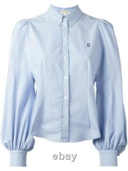 Marc Jacobs Bouton Femme Bishop Sleeve Cotton Blue Oxford Shirt 10