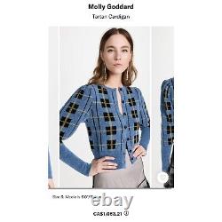 Molly Goddard Cardigan en Laine à Carreaux Bleus Tartan, Manches Déclaration Préppy