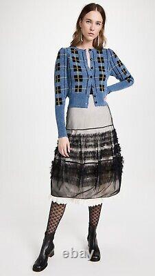 Molly Goddard Designer Cardigan en laine à carreaux bleus Tartan Manches Statement Preppy S