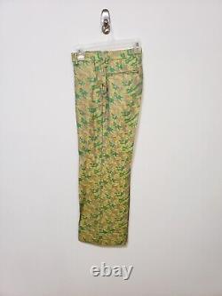 Pantalon en brocart vert et doré à taille haute et coupe courte de Dries Van Noten, taille US 6 EU 38