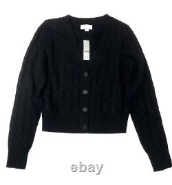 Pull en cachemire à col en V pour femme de taille Small de J Crew, tricoté en torsades, cardigan court et confortable.