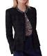 Rebecca Taylor Women's Collarless Tweed Peplum Hem Pearl Trim Black Jacket 8
