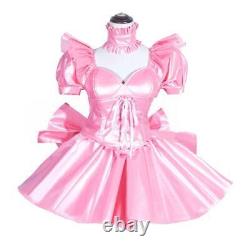 Robe de sissy maid en satin rose verrouillable sur mesure pour cosplay