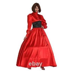 Robe de soirée gothique punk en satin rouge pour fille, costume de cosplay fait sur mesure
