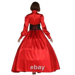 Robe de soirée gothique punk en satin rouge pour fille, costume de cosplay fait sur mesure