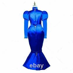 Robe de soubrette en satin bleu verrouillable Costume de cosplay uniforme Sur mesure
