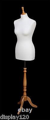 Taille 10 de luxe Mannequin de Couturière Féminin avec Buste Blanc et Support en Hêtre