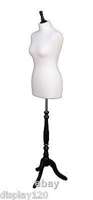 Taille 8 de luxe Mannequin de couturière pour femme sur pied noir, buste blanc