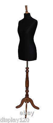 Tailleur de mannequin féminin de taille 16 de luxe en noir avec buste rose sur support