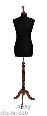 Tailleur de mannequin féminin de taille 16 de luxe en noir avec buste rose sur support