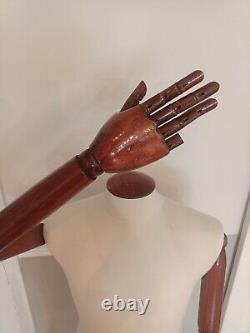 Vendome Paris Tailleur en bois vintage avec bras articulés, MANNEQUIN masculin sur pied en métal